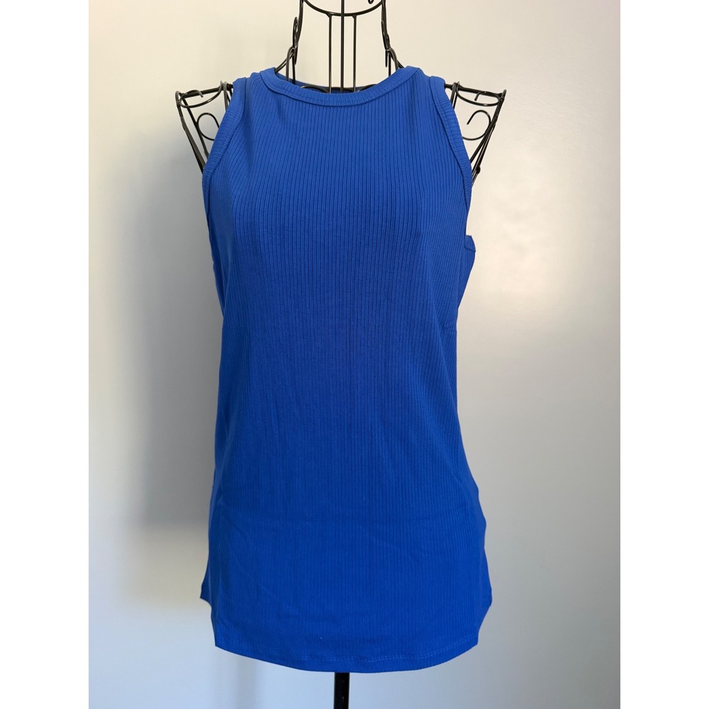 Michelle Mae Royal Blue Ribbed Tank Top Sleeveless Crew Neck Small NWT
